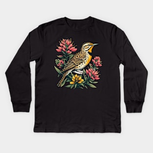 Vintage Western Meadowlark & Indian Paintbrush, Wyoming Kids Long Sleeve T-Shirt